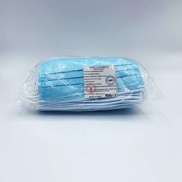 50 Stück medizinische OP-Masken mit 3 Schichten aus Einwegvlies (CE Typ 1)